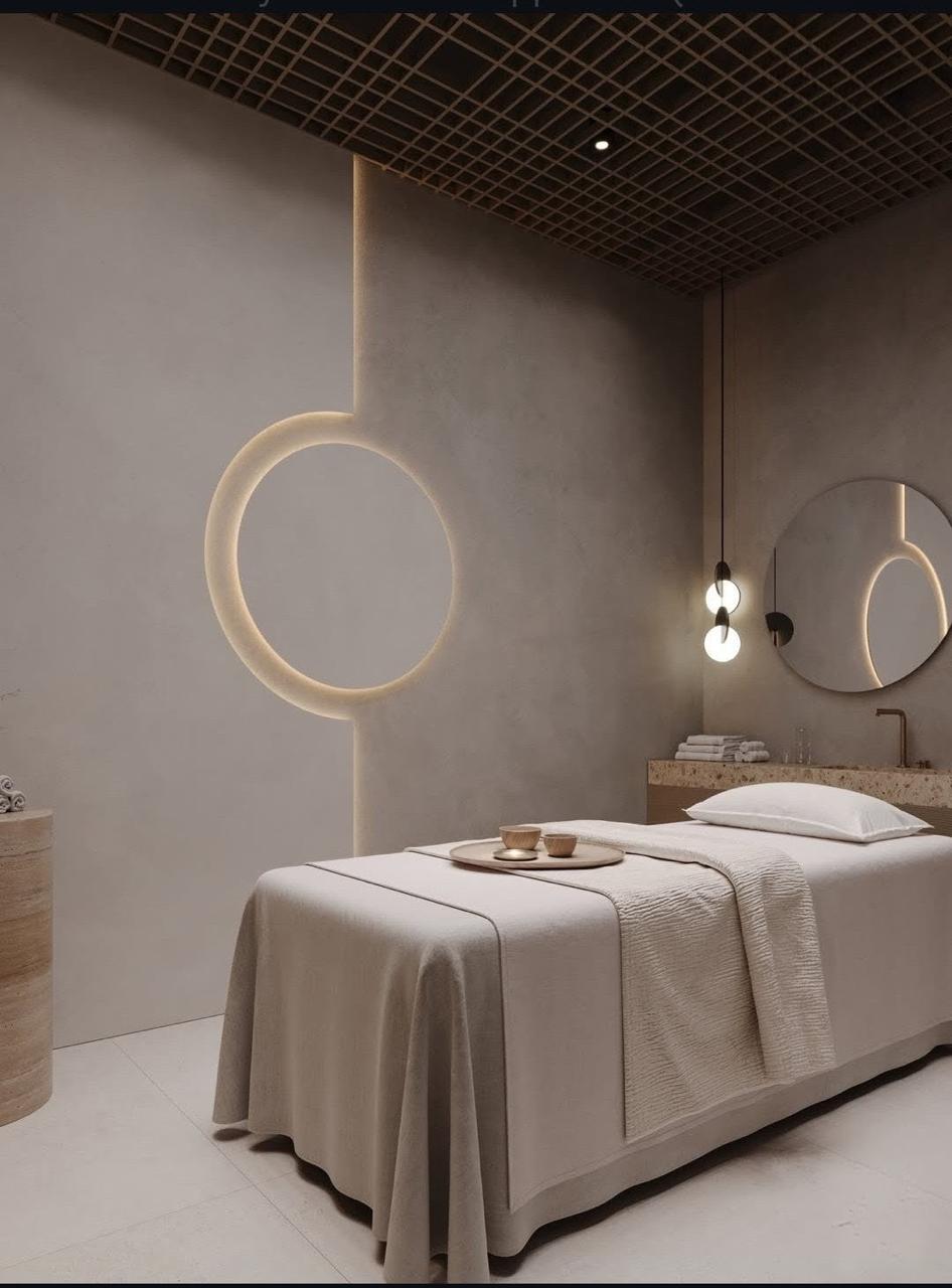 A private Balmière treatment room in warm neutral tones